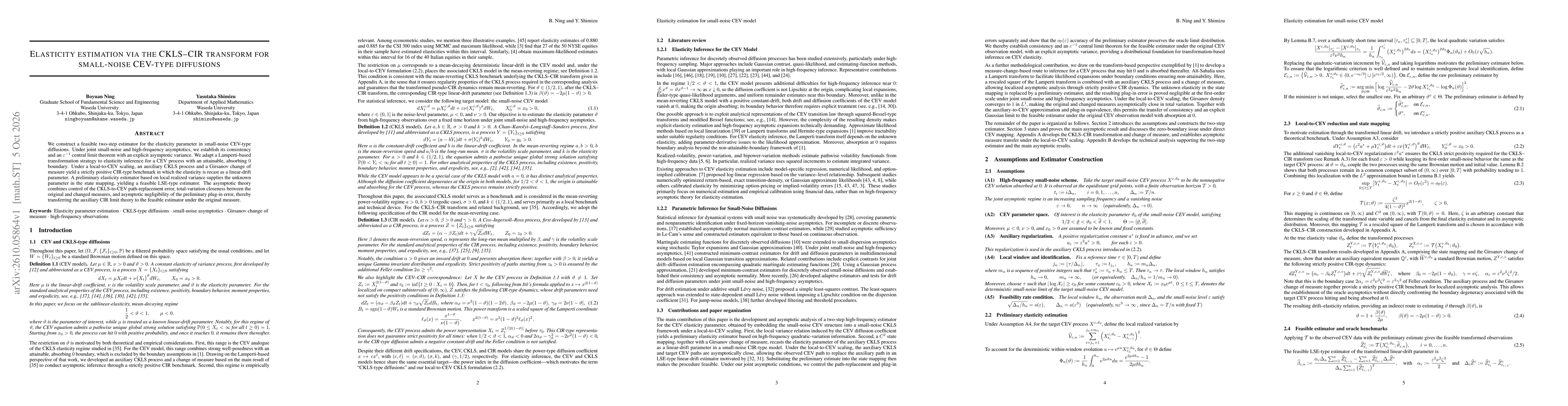 Thumbnail for Elasticity estimation via the CKLS--CIR transform for small-noise CEV-type diffusions