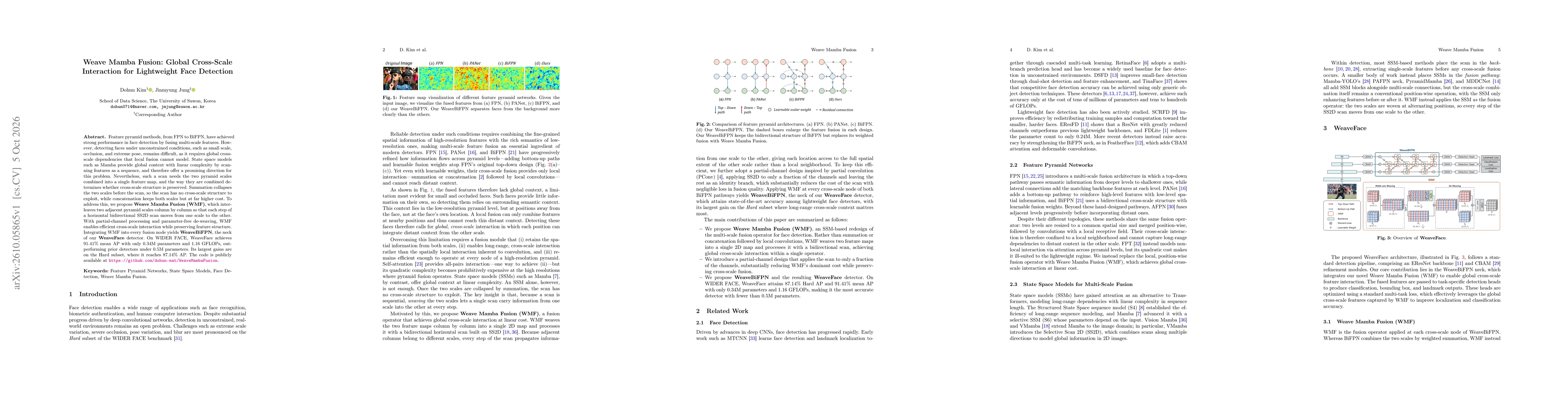 Thumbnail for Weave Mamba Fusion: Global Cross-Scale Interaction for Lightweight Face Detection