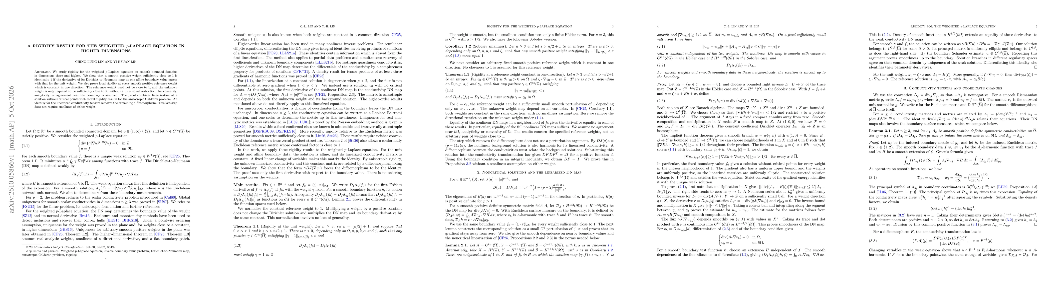 Thumbnail for A rigidity result for the weighted p-Laplace equation in higher dimensions