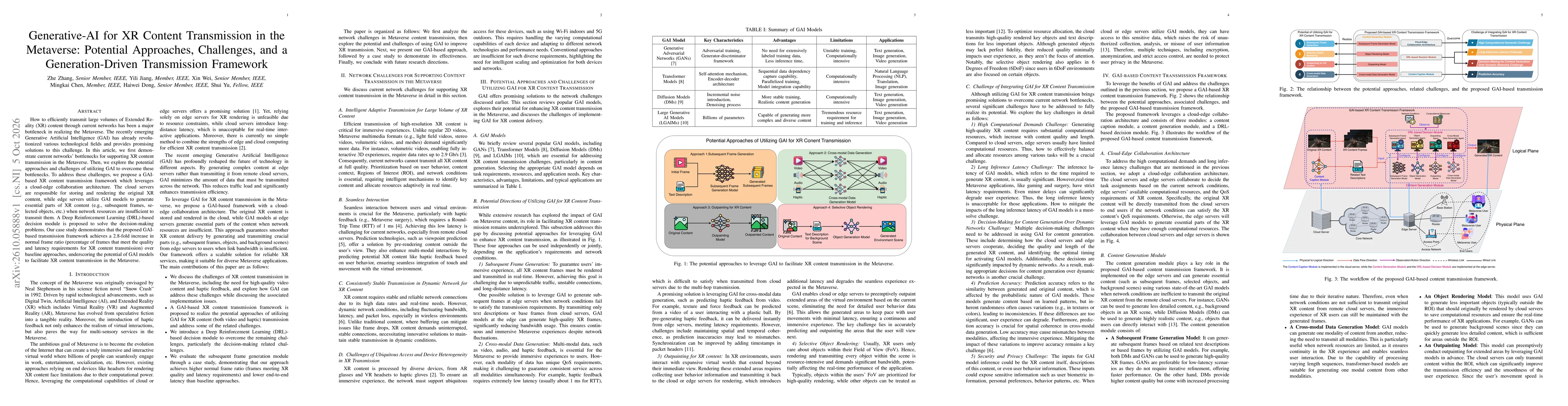 Thumbnail for Generative-AI for XR Content Transmission in the Metaverse: Potential Approaches, Challenges, and a Generation-Driven Transmission Framework