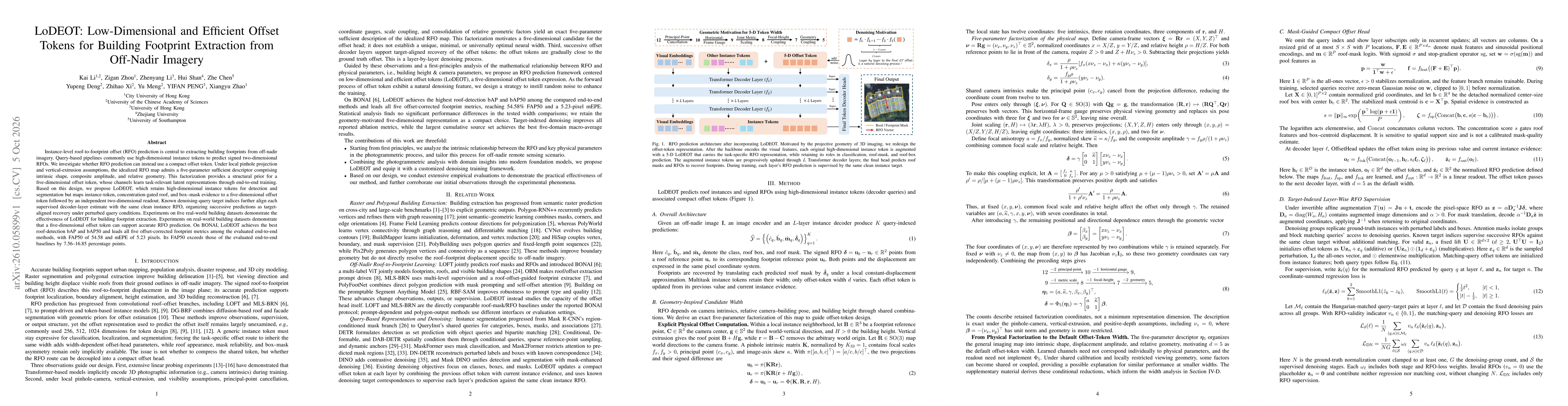 Thumbnail for LoDEOT: Low-Dimensional and Efficient Offset Tokens for Building Footprint Extraction from Off-Nadir Imagery