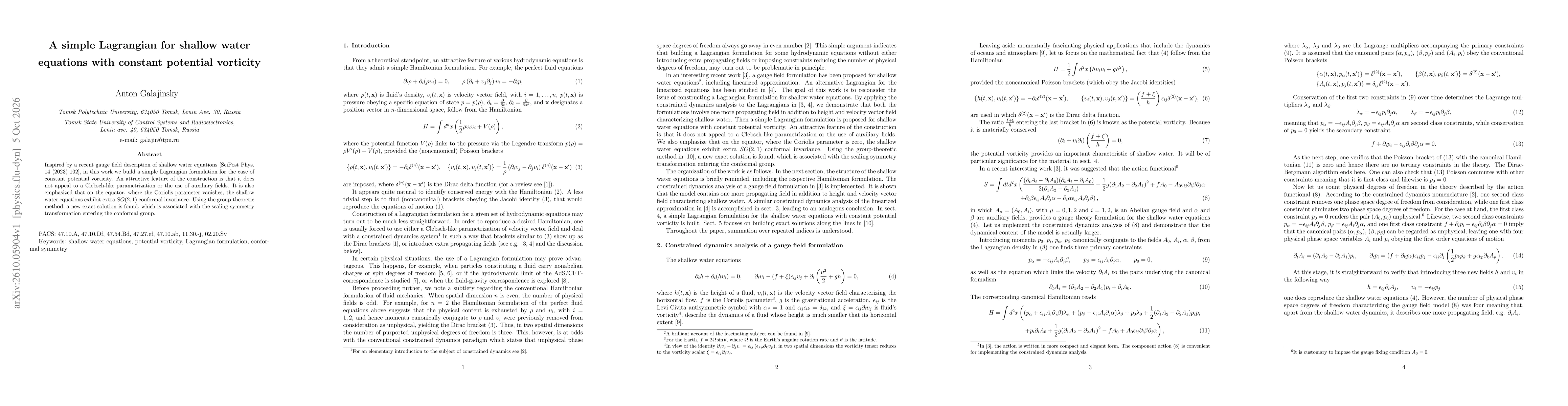 Thumbnail for A simple Lagrangian for shallow water equations with constant potential vorticity