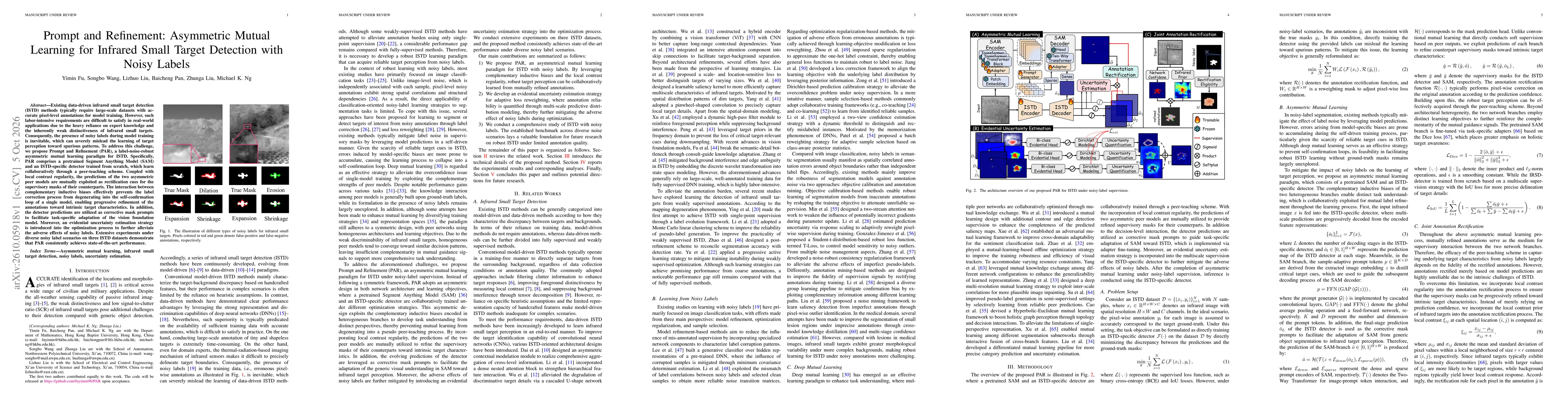 Thumbnail for Prompt and Refinement: Asymmetric Mutual Learning for Infrared Small Target Detection with Noisy Labels