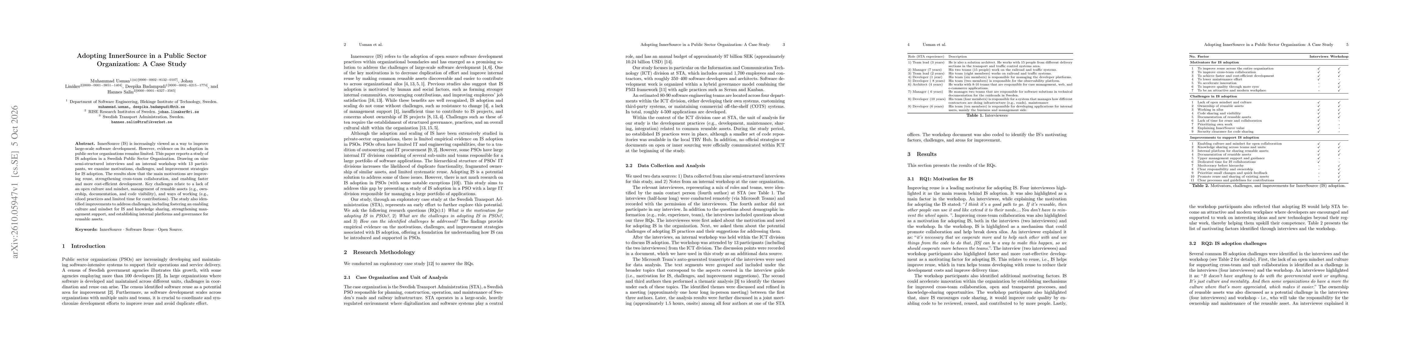 Thumbnail for Adopting InnerSource in a Public Sector Organization: A Case Study