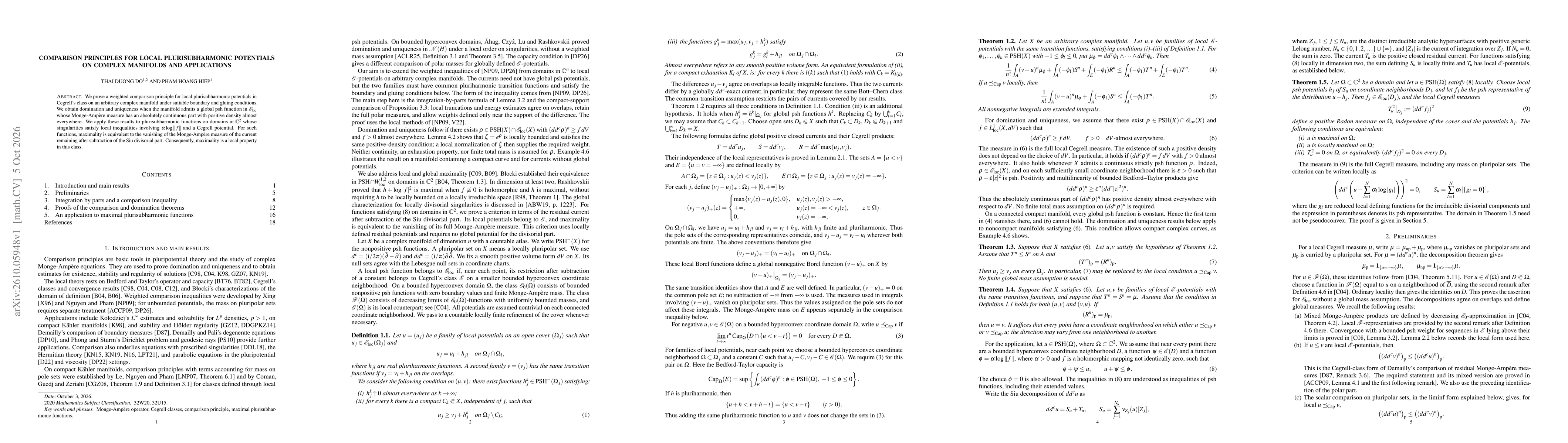 Thumbnail for Comparison principles for local plurisubharmonic potentials on complex manifolds and applications
