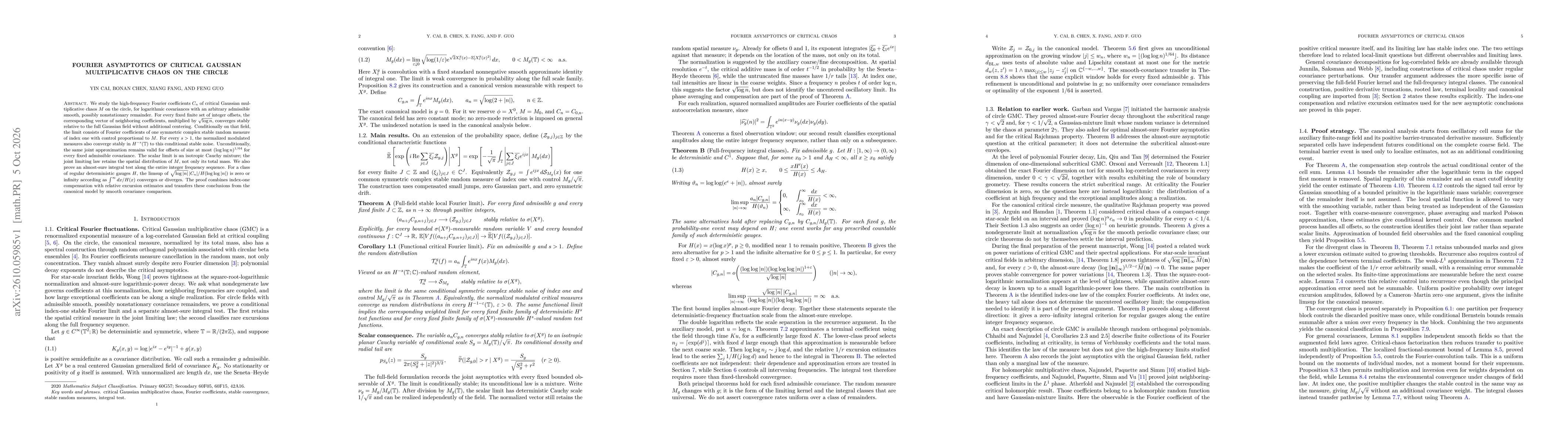 Thumbnail for Fourier asymptotics of critical Gaussian multiplicative chaos on the circle