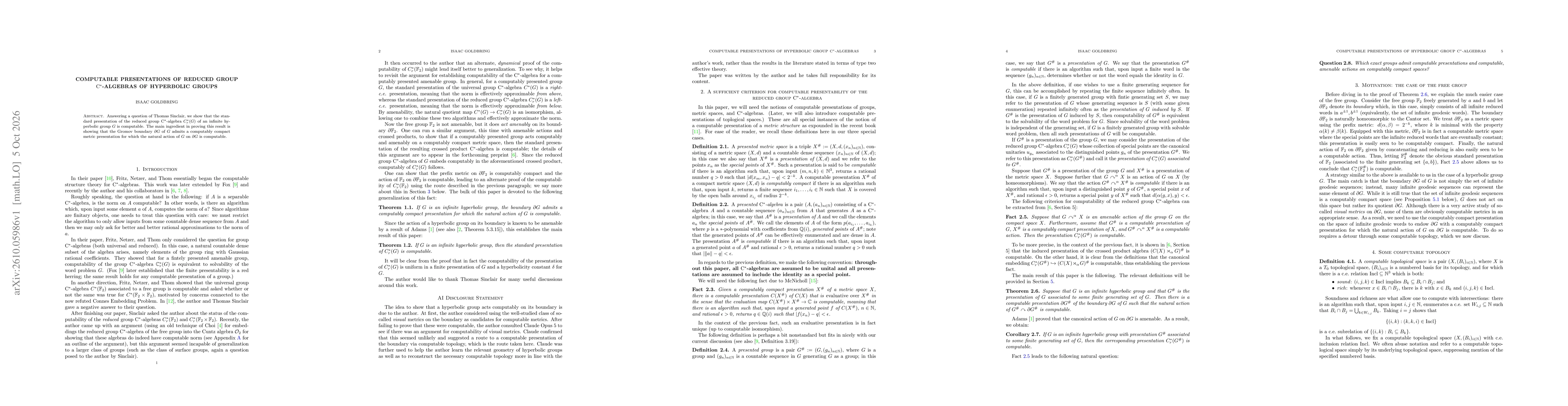 Thumbnail for Computable presentations of reduced group C*-algebras of hyperbolic groups
