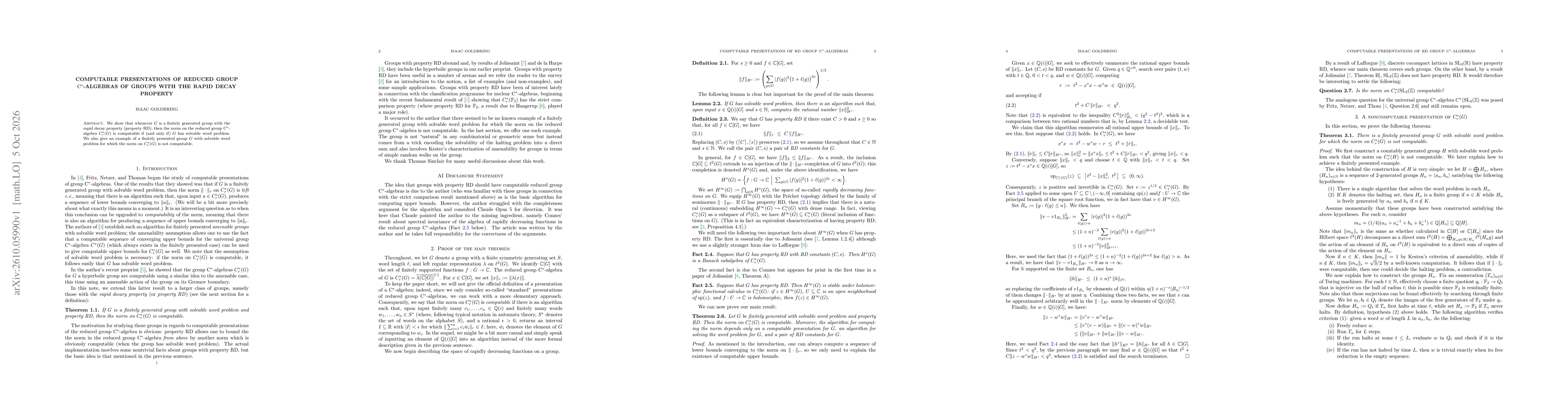 Thumbnail for Computable presentations of reduced group C*-algebras of groups with the rapid decay property