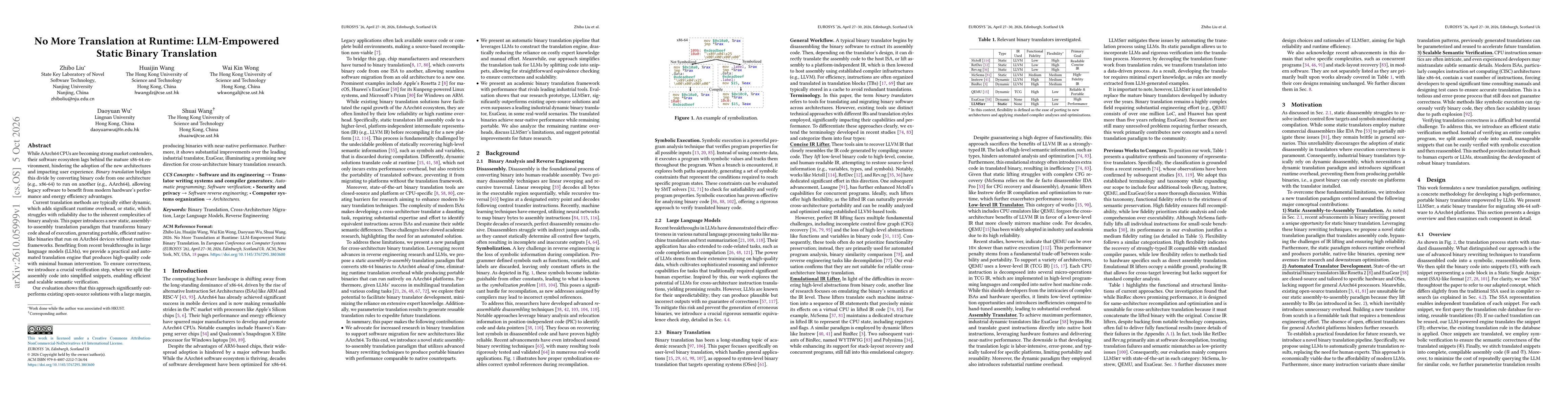 Thumbnail for No More Translation at Runtime: LLM-Empowered Static Binary Translation