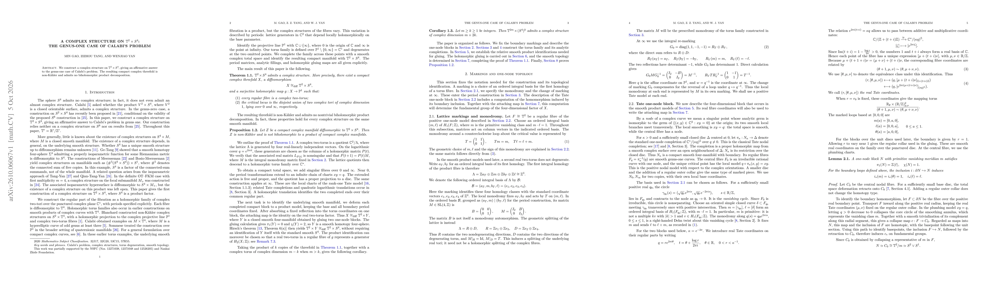 Thumbnail for A Complex Structure on $T^2\times S^4$: The Genus-One Case of Calabi's Problem