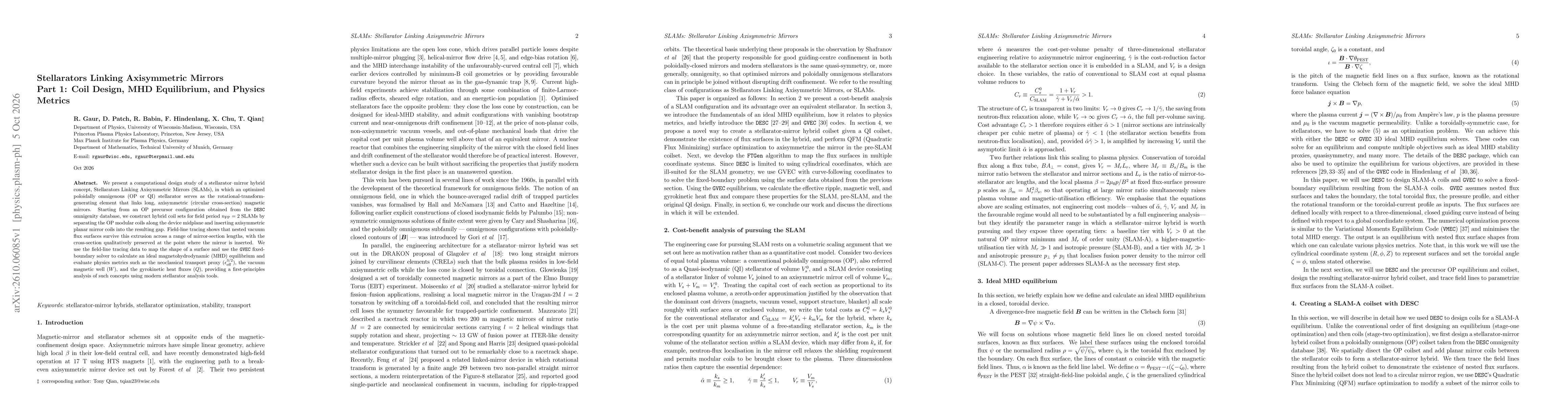 Thumbnail for Stellarators Linking Axisymmetric Mirrors Part 1: Coil Design, MHD Equilibrium, and Physics Metrics