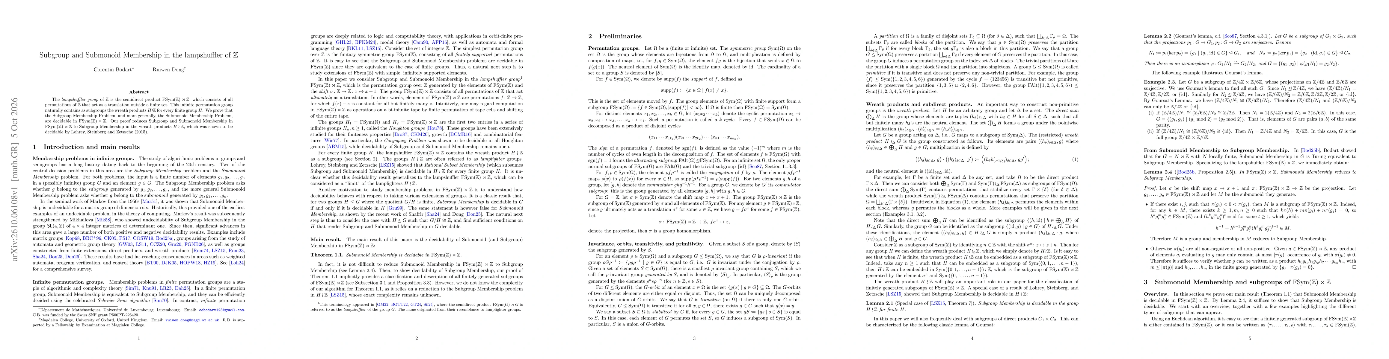 Thumbnail for Subgroup and Submonoid Membership in the lampshuffler of $\mathbb{Z}$