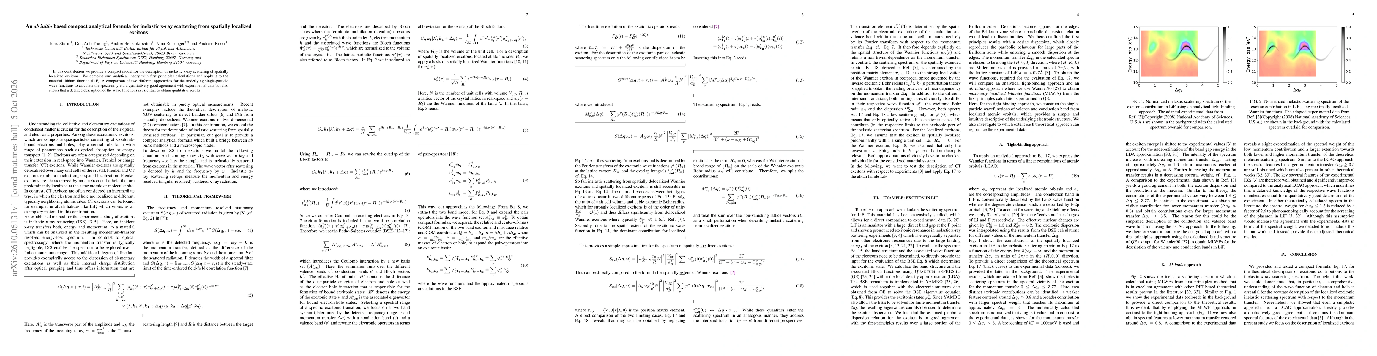 Thumbnail for An \textit{ab initio} based compact analytical formula for inelastic x-ray scattering from spatially localized excitons