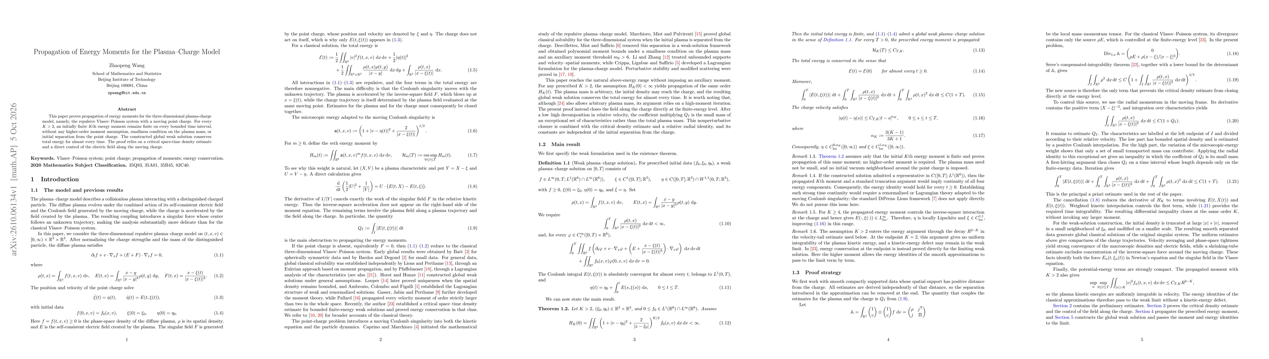 Thumbnail for Propagation of Energy Moments for the Plasma--Charge Model