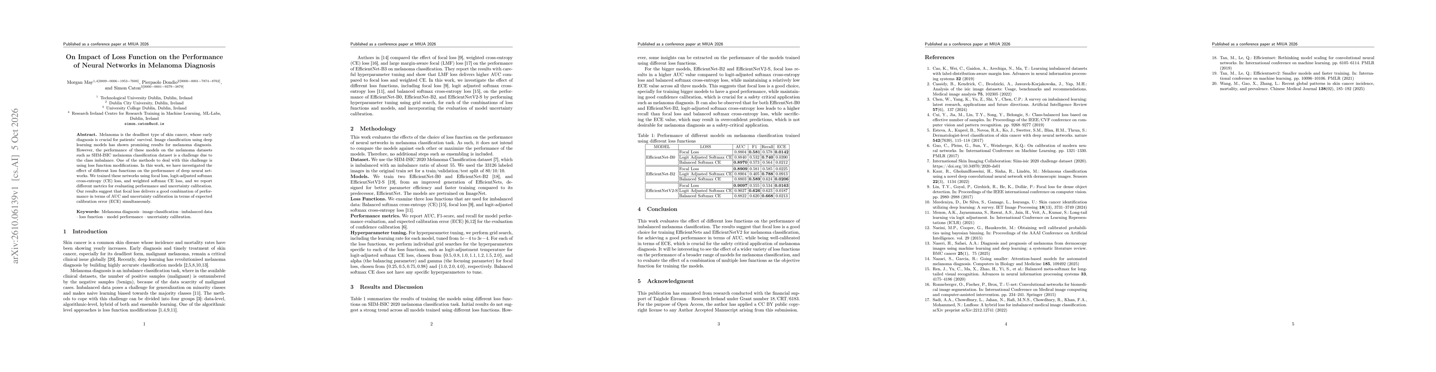 Thumbnail for On Impact of Loss Function on the Performance of Neural Networks in Melanoma Diagnosis