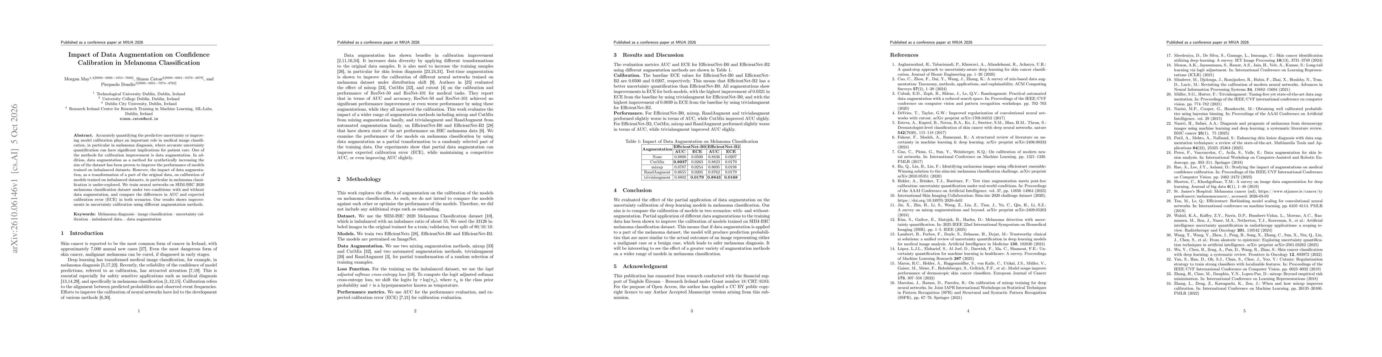 Thumbnail for Impact of Data Augmentation on Confidence Calibration in Melanoma Classification
