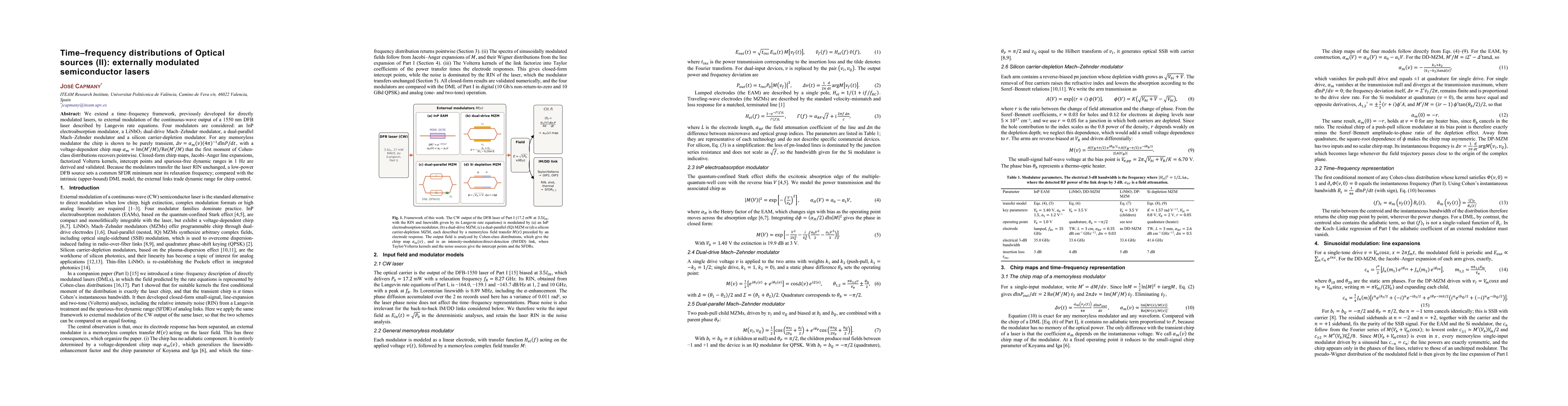 Thumbnail for Time frequency distributions of Optical sources (II): externally modulated semiconductor lasers
