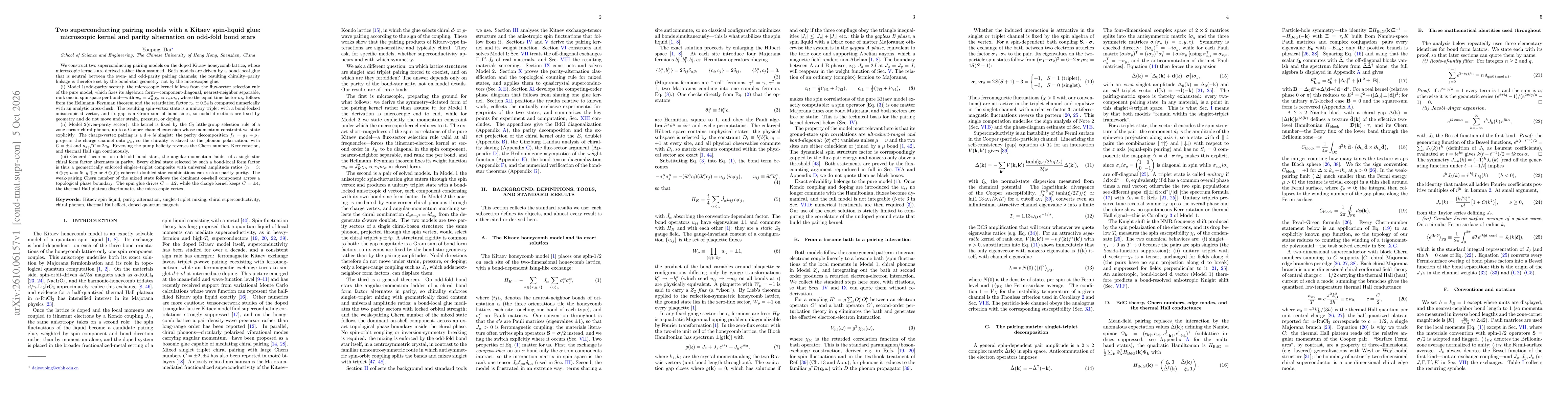 Thumbnail for Two superconducting pairing models with a Kitaev spin-liquid glue: microscopic kernel and parity alternation on odd-fold bond stars