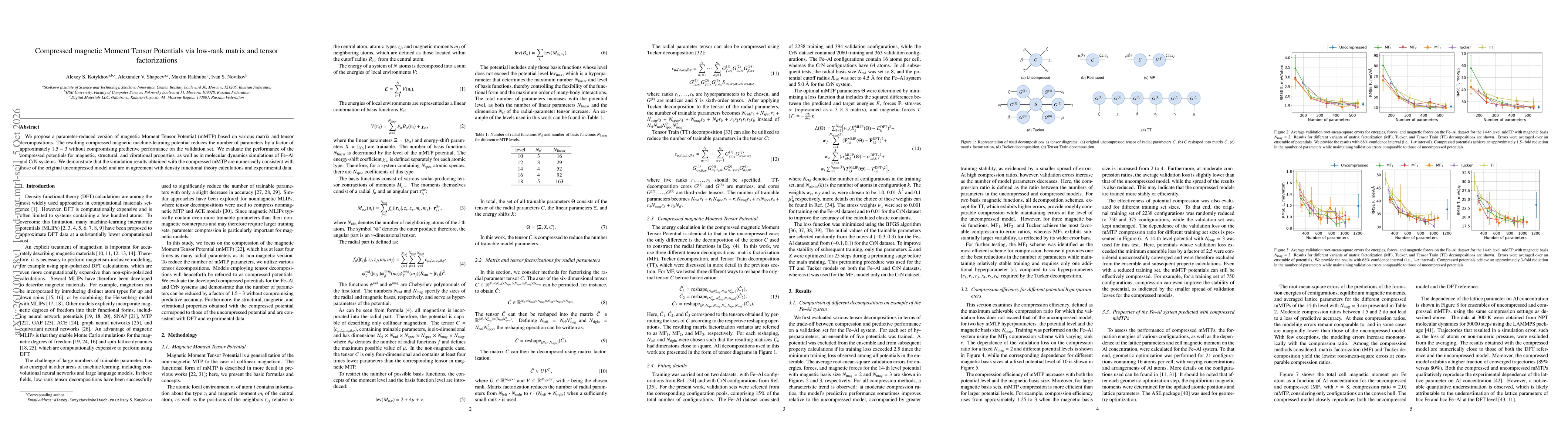 Thumbnail for Compressed magnetic Moment Tensor Potentials via low-rank matrix and tensor factorizations