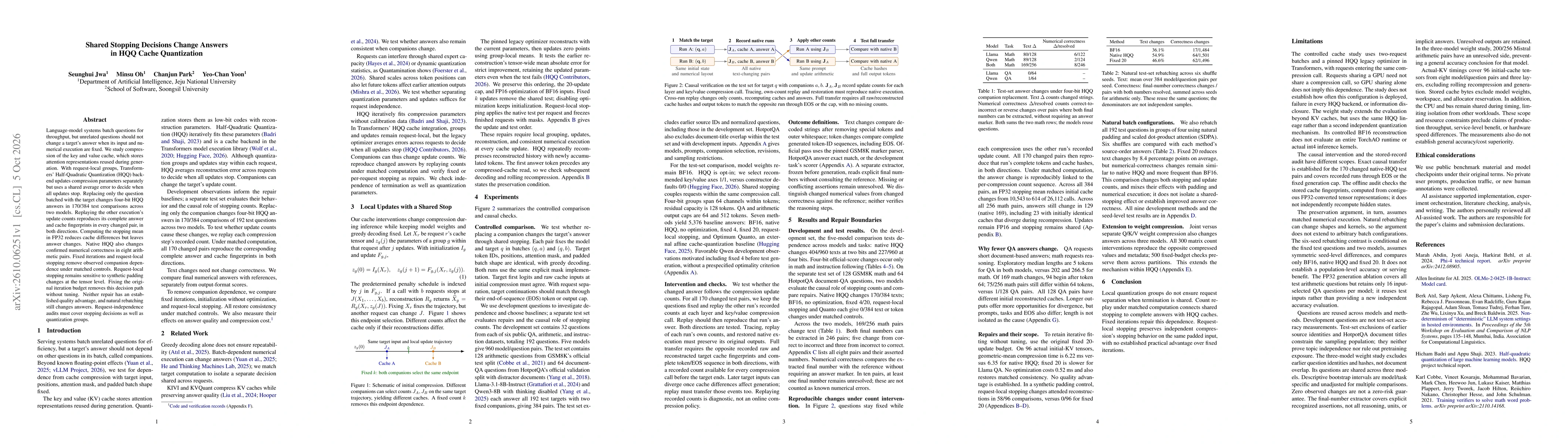 Thumbnail for Shared Stopping Decisions Change Answers in HQQ Cache Quantization