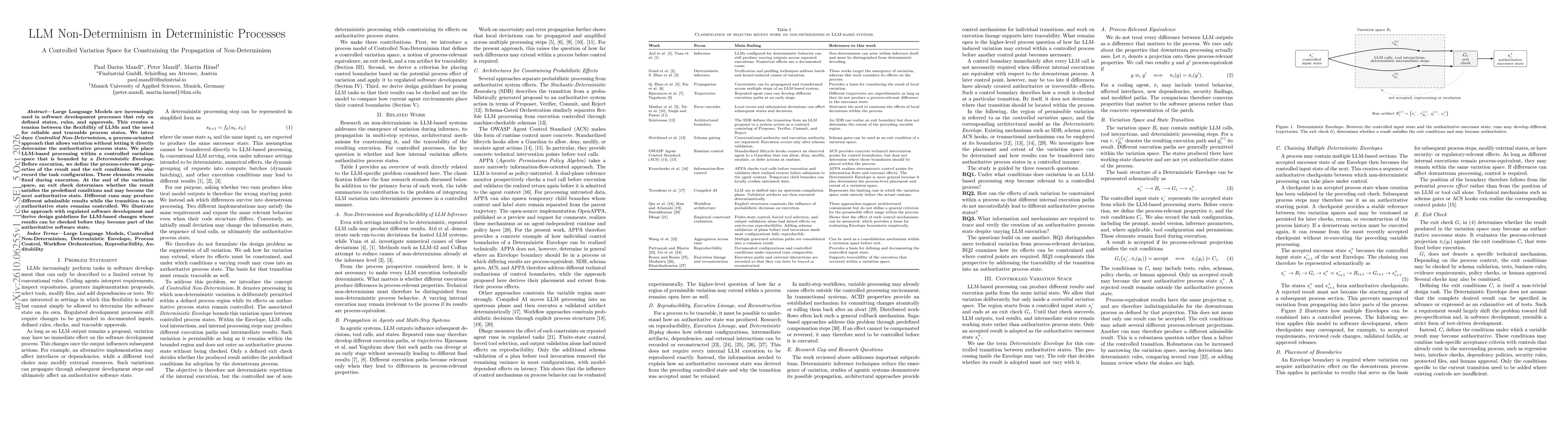 Thumbnail for LLM Non-Determinism in Deterministic Processes: A Controlled Variation Space for Constraining the Propagation of Non-Determinism