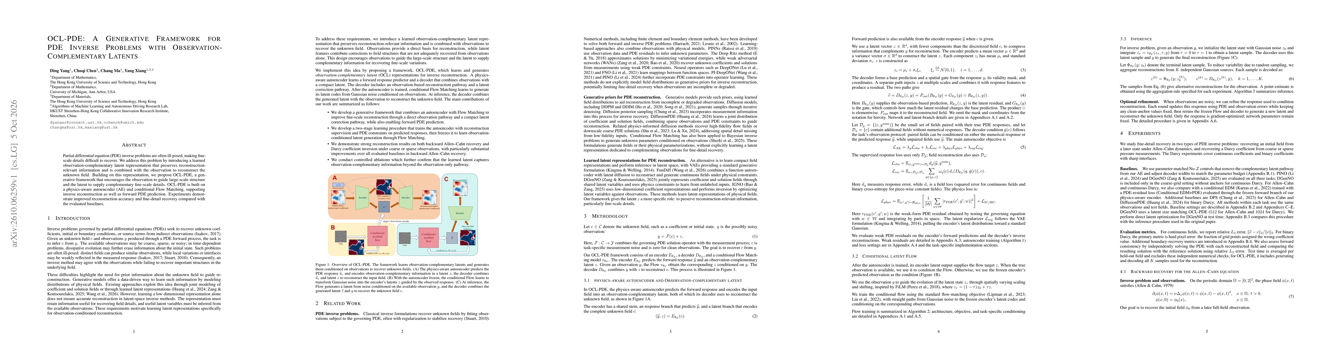 Thumbnail for OCL-PDE: A Generative Framework for PDE Inverse Problems with Observation-Complementary Latents