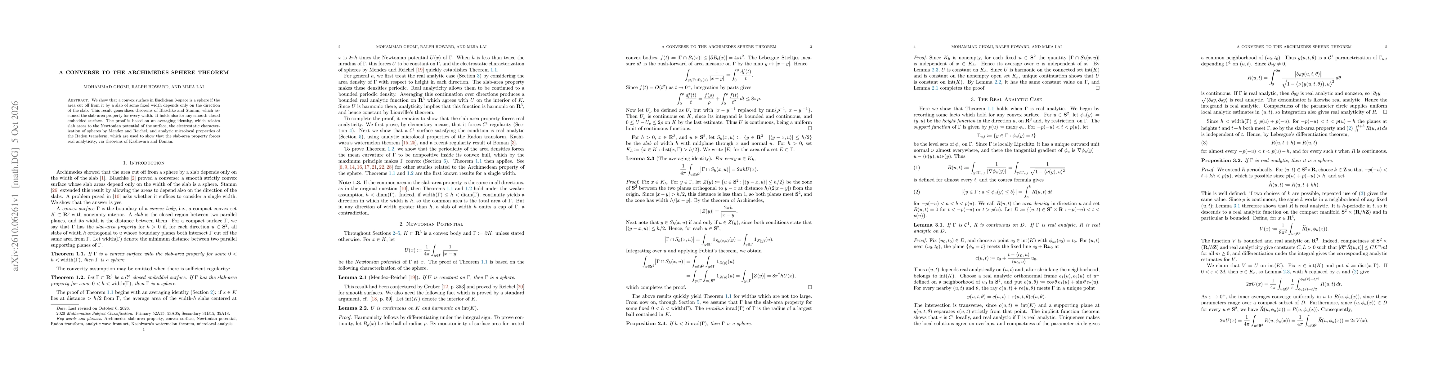 Thumbnail for A Converse to the Archimedes Sphere Theorem