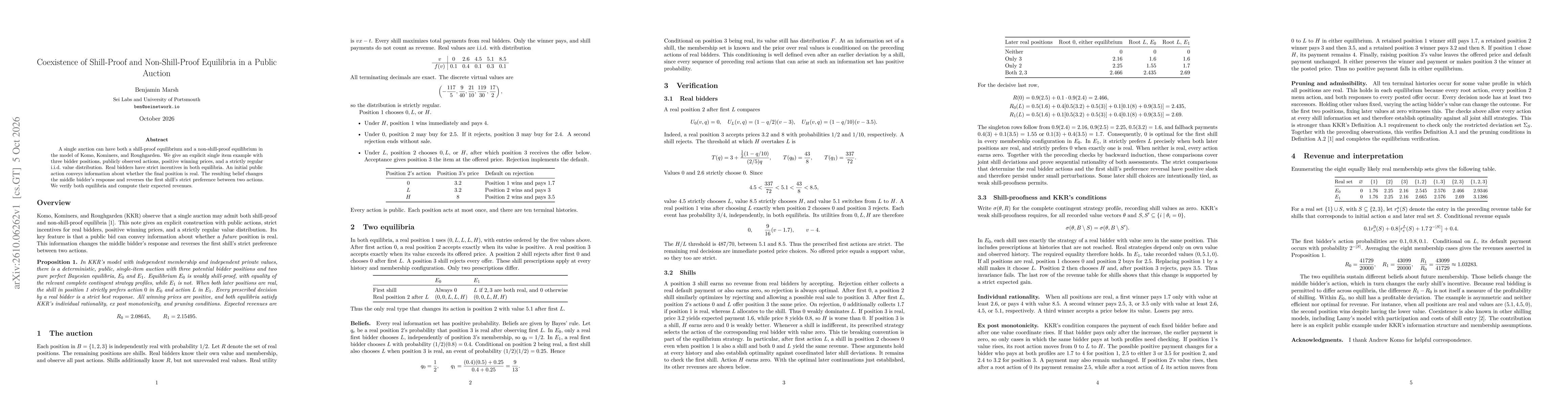 Thumbnail for Coexistence of Shill-Proof and Non-Shill-Proof Equilibria in a Public Auction