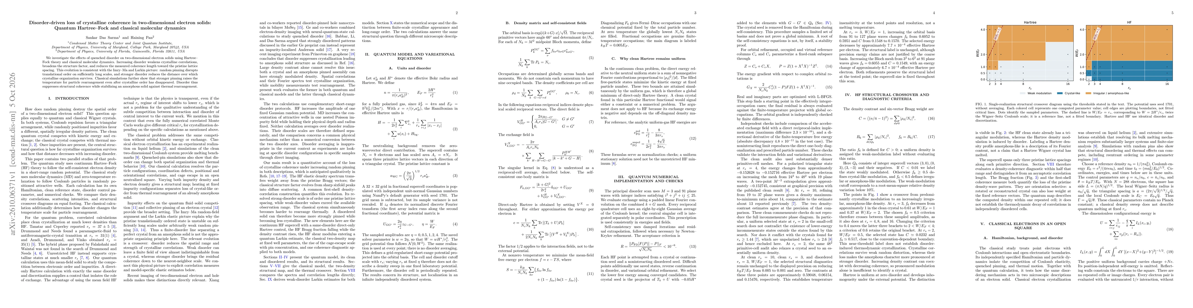 Thumbnail for Disorder-driven loss of crystalline coherence in two-dimensional electron solids: Quantum Hartree-Fock and classical molecular dynamics