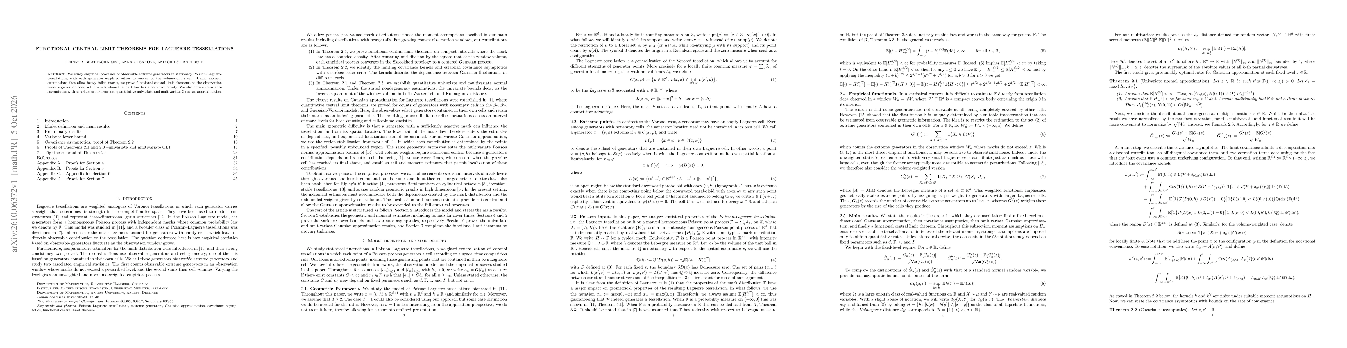 Thumbnail for Functional central limit theorems for Laguerre tessellations