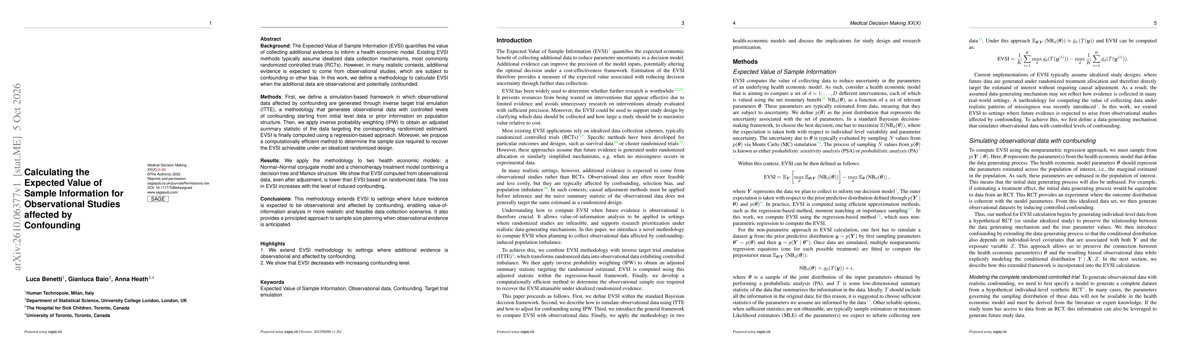 Thumbnail for Calculating the Expected Value of Sample Information for Observational Studies affected by Confounding