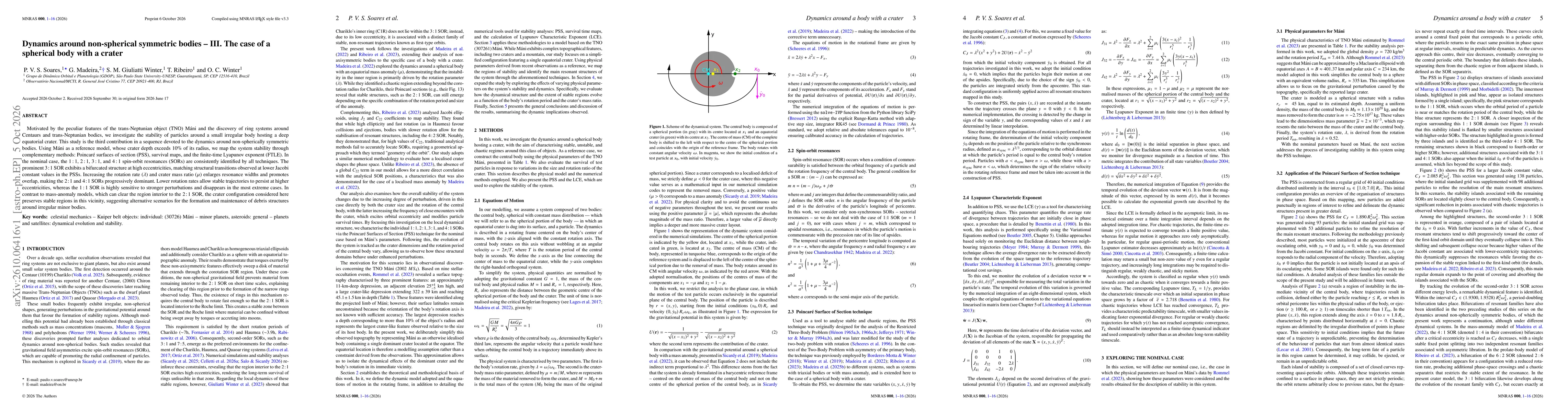 Thumbnail for Dynamics around non-spherical symmetric bodies - III. The case of a spherical body with a crater