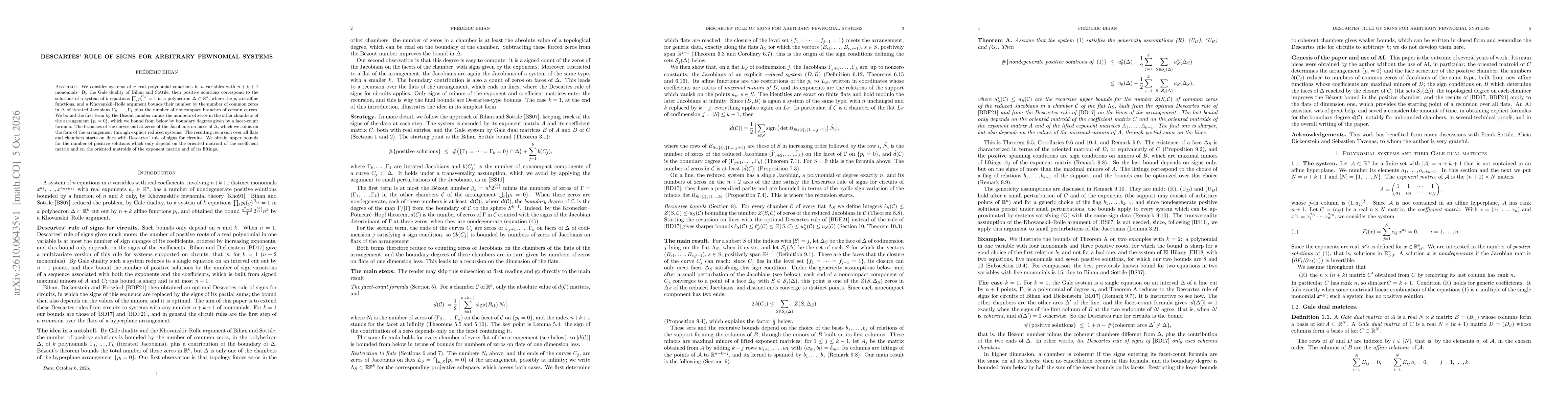 Thumbnail for Descartes' rule of signs for arbitrary fewnomial systems