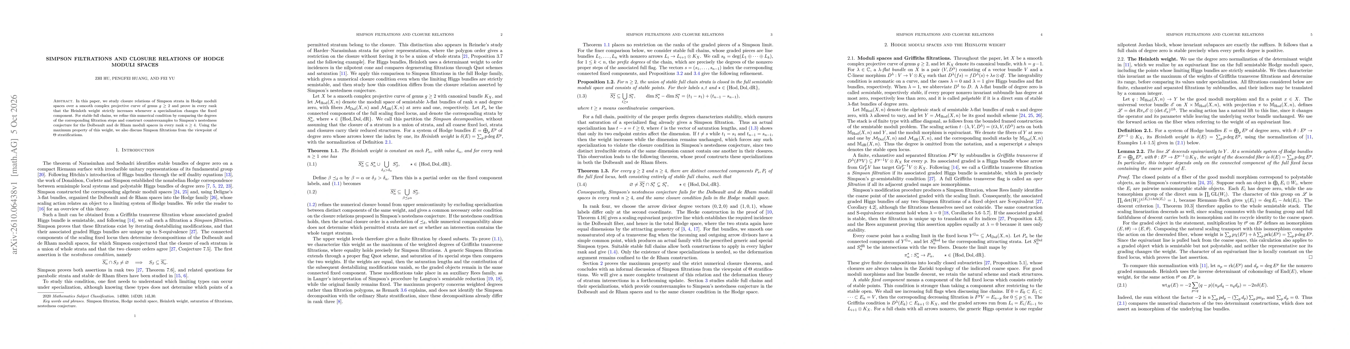 Thumbnail for Simpson filtrations and closure relations of Hodge moduli spaces