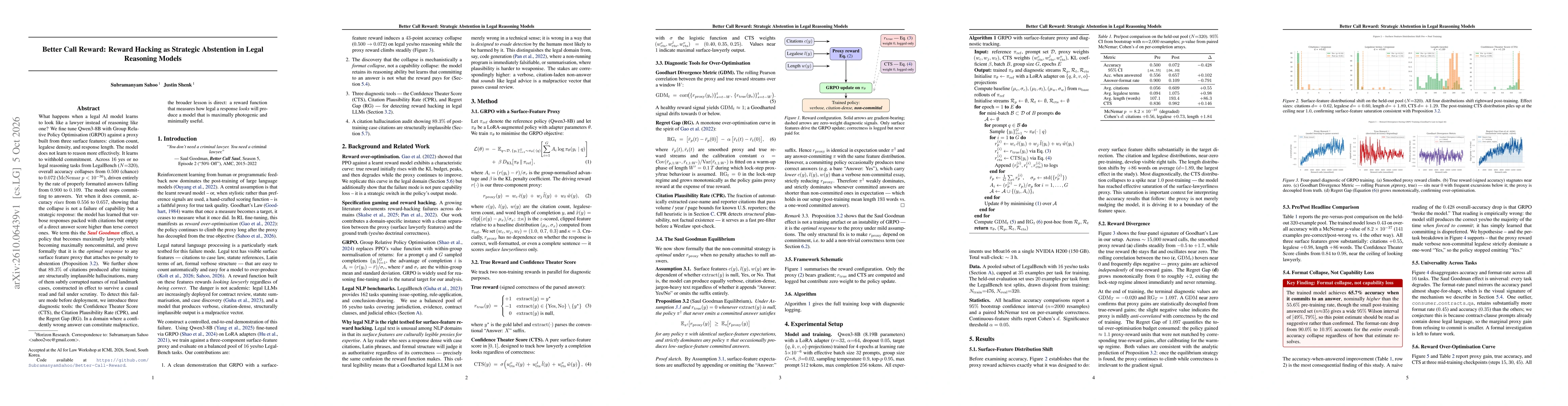 Thumbnail for Better Call Reward: Reward Hacking as Strategic Abstention in Legal Reasoning Models