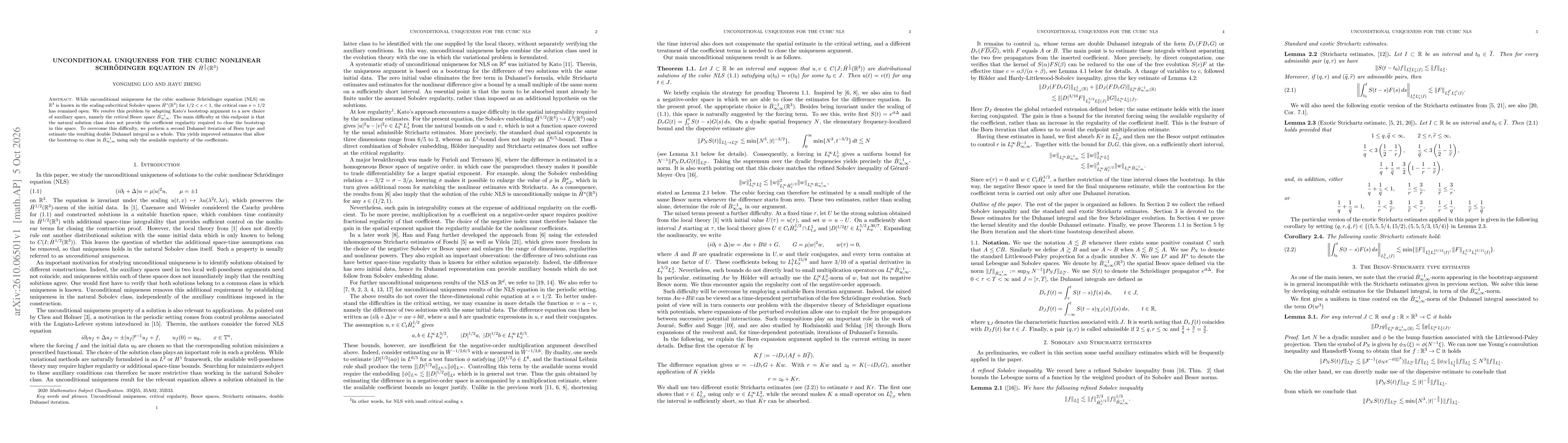 Thumbnail for Unconditional uniqueness for the cubic nonlinear Schrödinger equation in $\dot{H}^{\frac12}(\Bbb R^3)$