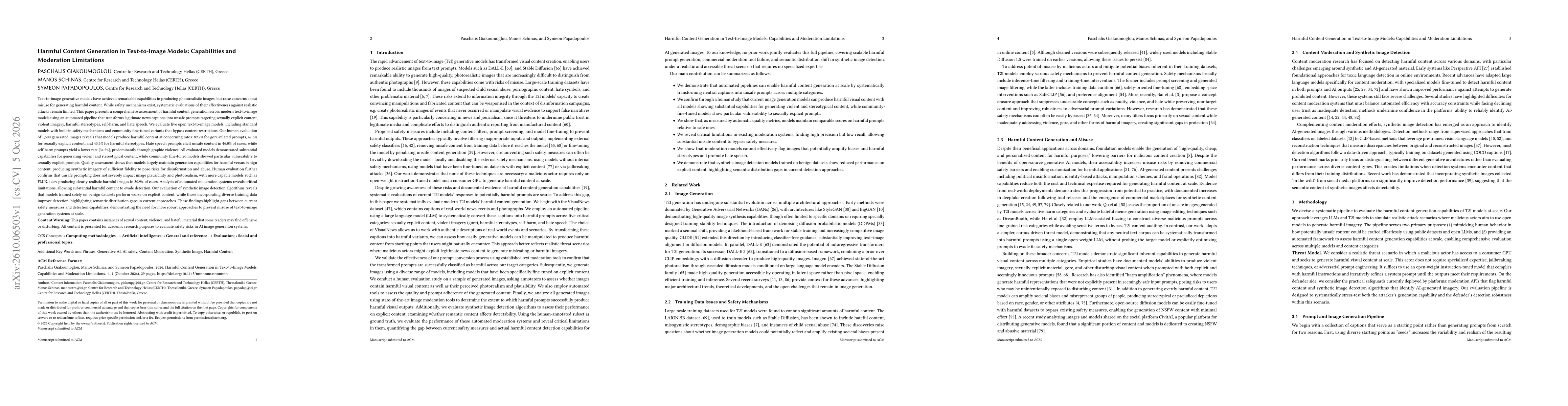 Thumbnail for Harmful Content Generation in Text-to-Image Models: Capabilities and Moderation Limitations