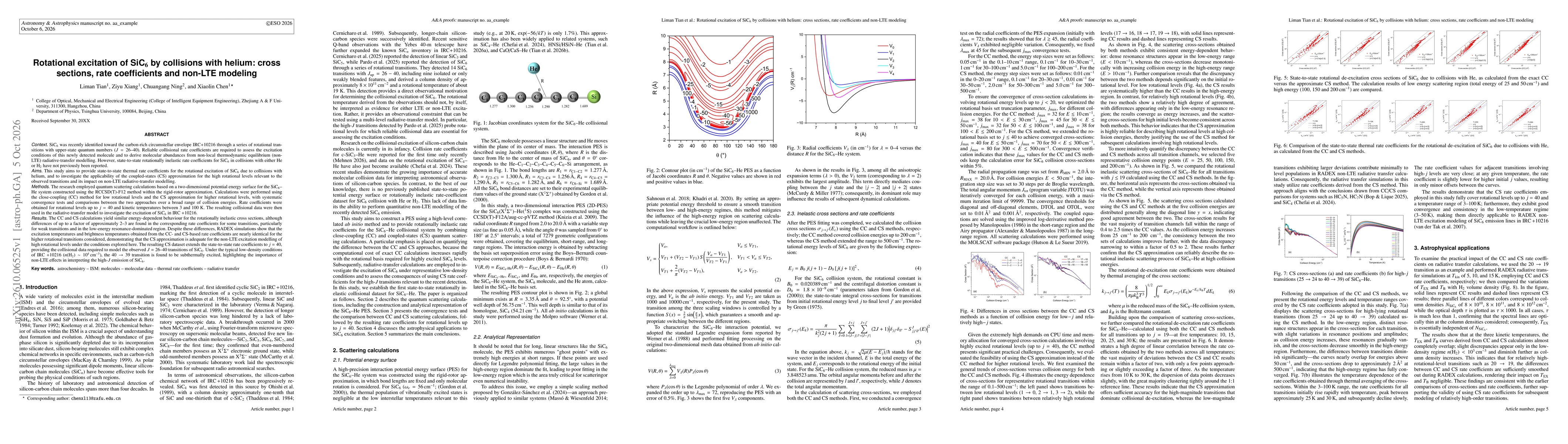 Thumbnail for Rotational excitation of SiC$_6$ by collisions with helium: cross sections, rate coefficients and non-LTE modeling