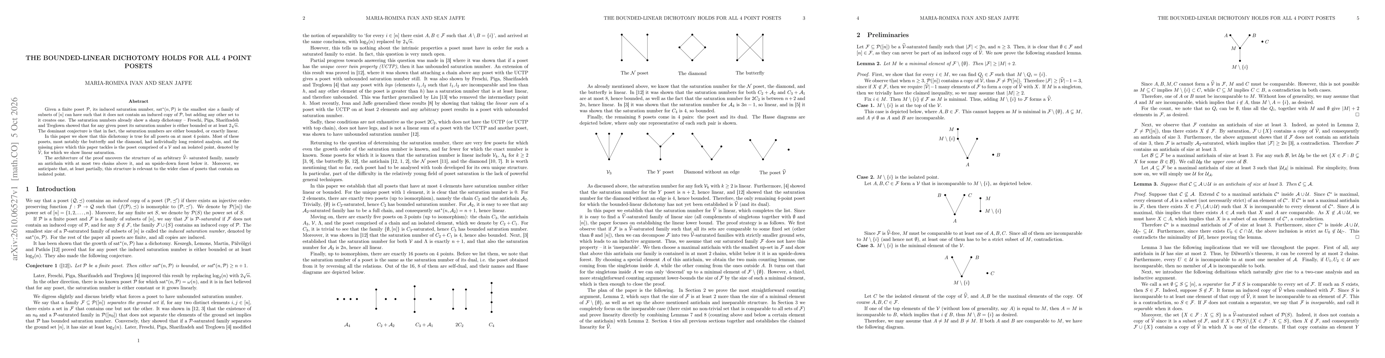 Thumbnail for The Bounded-Linear Dichotomy Holds for all 4 Point Posets