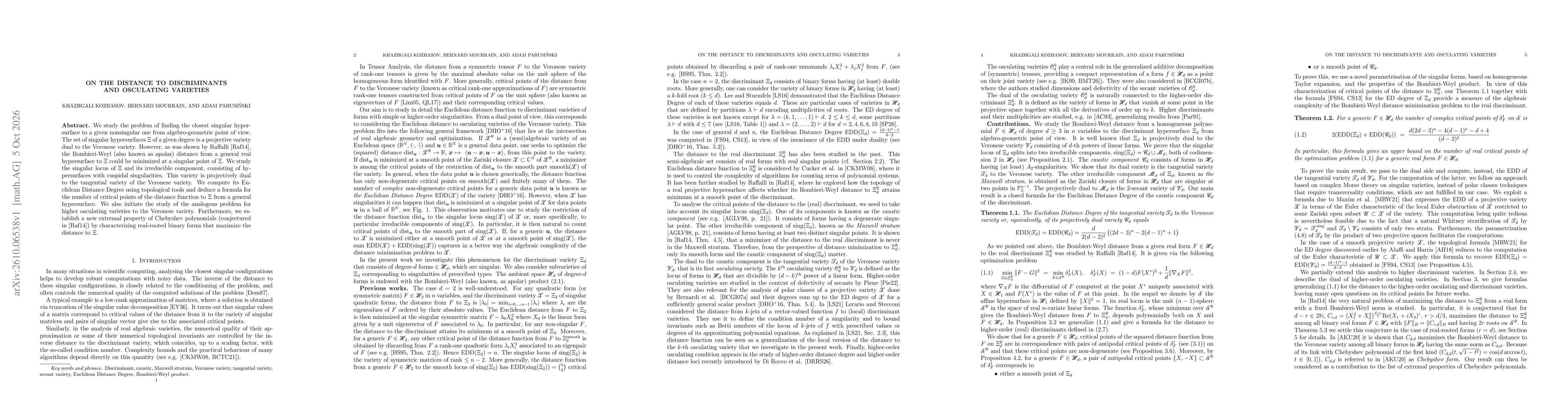 Thumbnail for ON THE DISTANCE TO DISCRIMINANTS AND OSCULATING VARIETIES