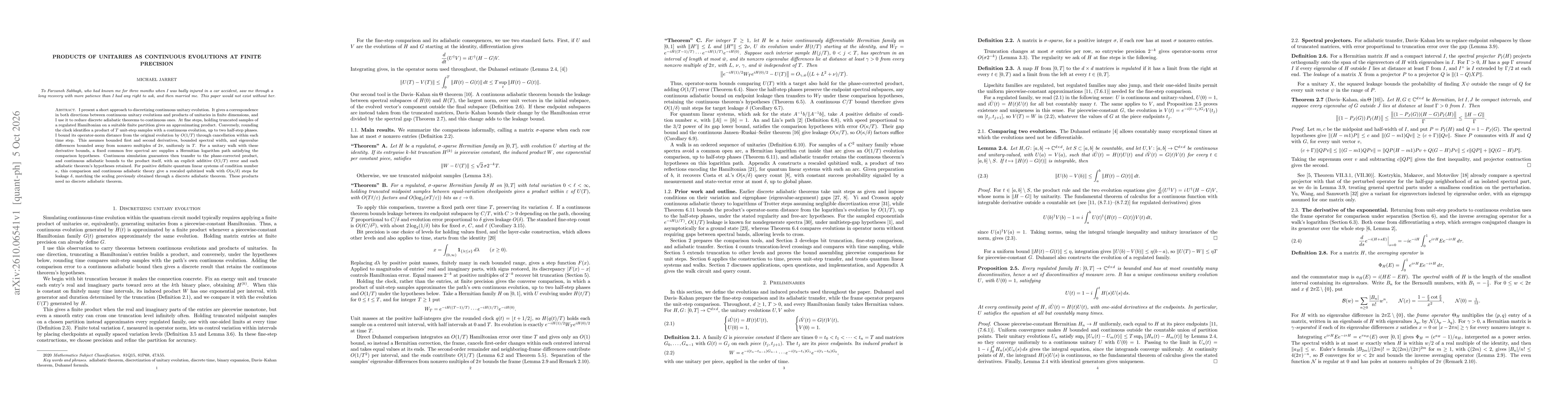 Thumbnail for Products of unitaries as continuous evolutions at finite precision
