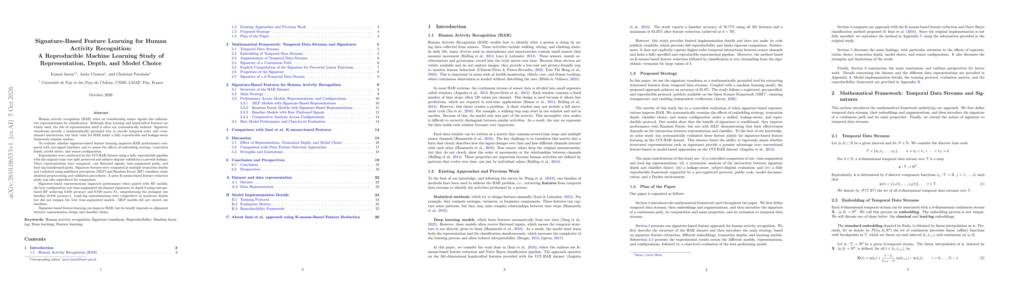 Thumbnail for Signature-Based Feature Learning for Human Activity Recognition: A Reproducible Machine Learning Study of Representation, Depth, and Model Choice