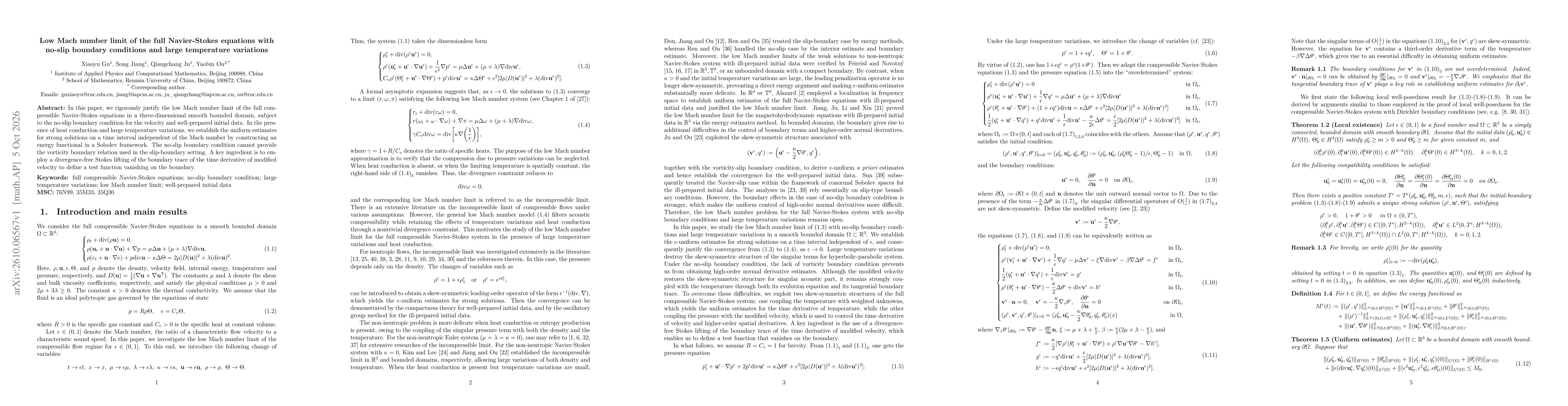 Thumbnail for Low Mach number limit of the full Navier-Stokes equations with no-slip boundary conditions and large temperature variations