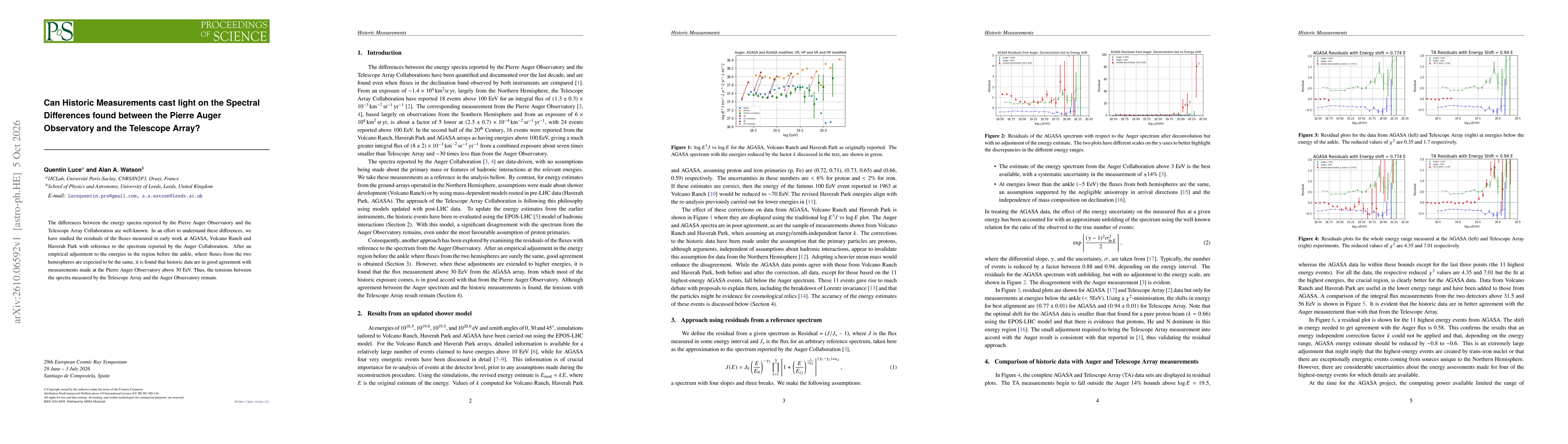 Thumbnail for Can Historic Measurements cast light on the Spectral Differences found between the Pierre Auger Observatory and the Telescope Array?