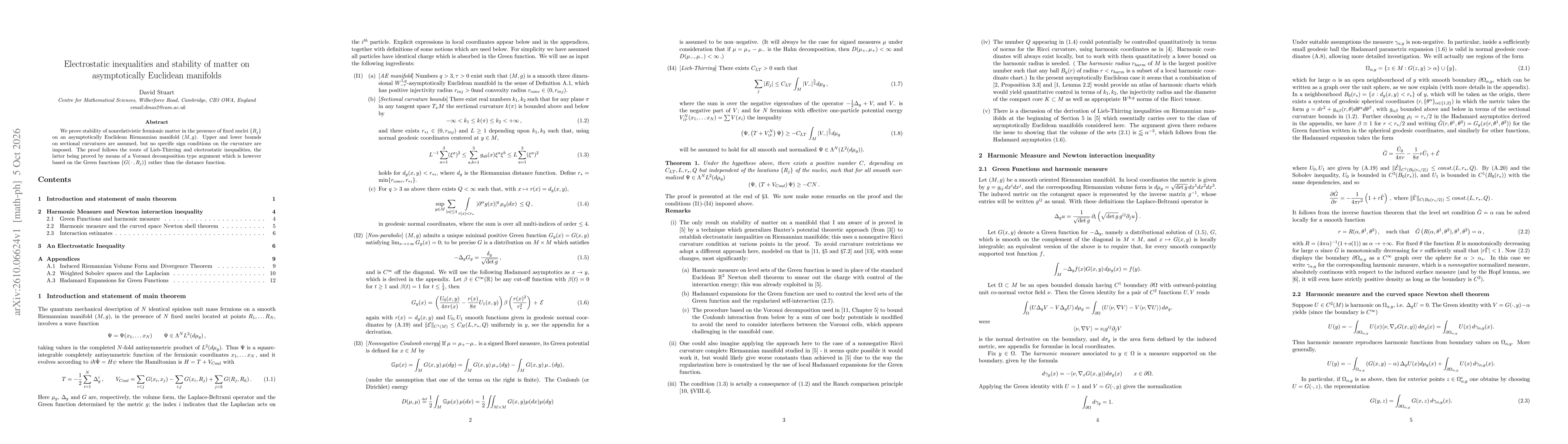 Thumbnail for Electrostatic inequalities and stability of matter on asymptotically Euclidean manifolds