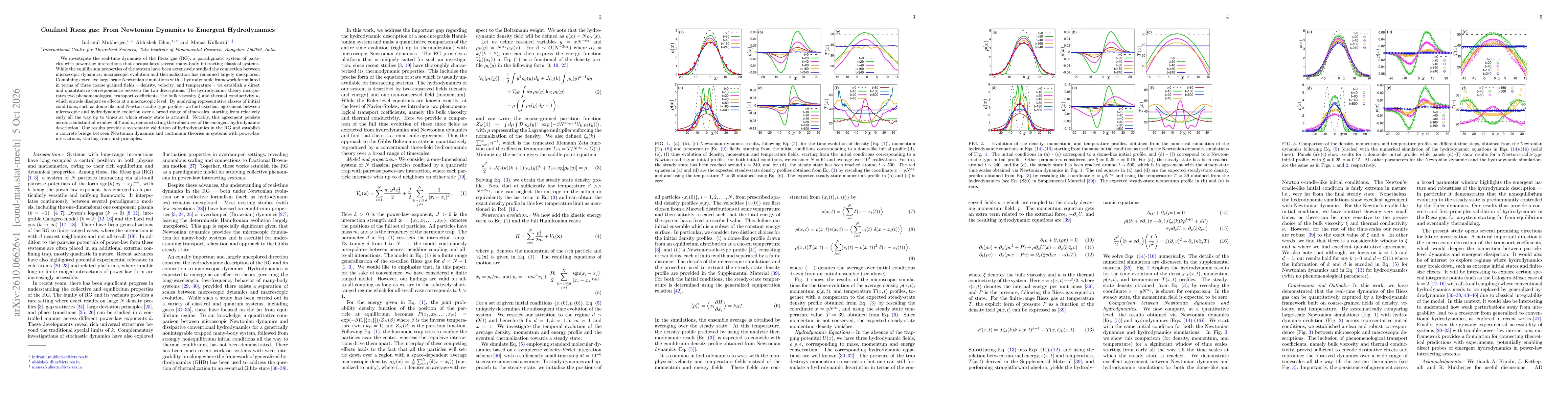 Thumbnail for Confined Riesz gas: From Newtonian Dynamics to Emergent Hydrodynamics