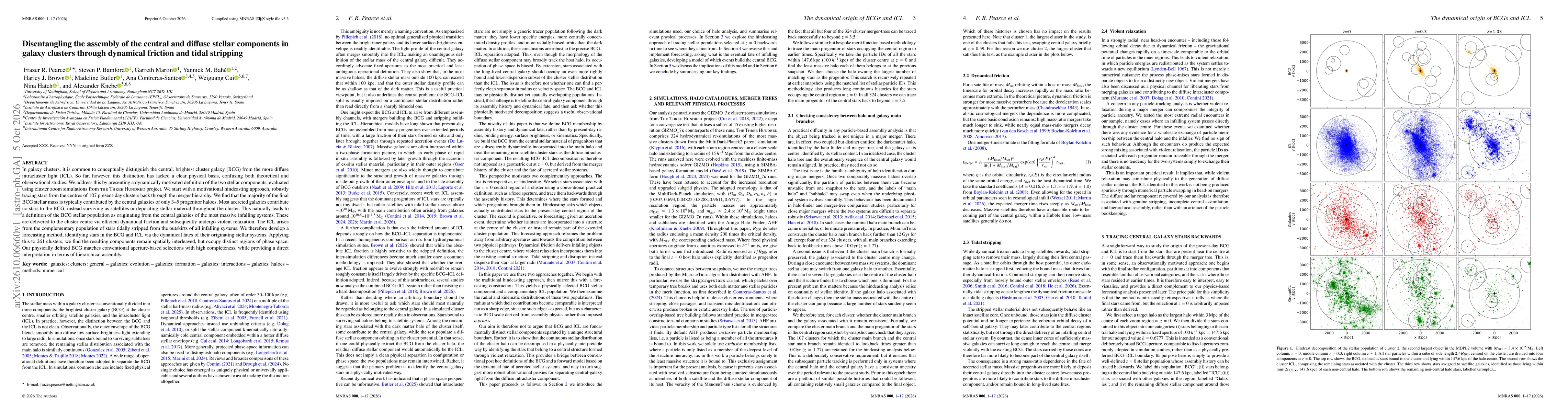 Thumbnail for Disentangling the assembly of the central and diffuse stellar components in galaxy clusters through dynamical friction and tidal stripping