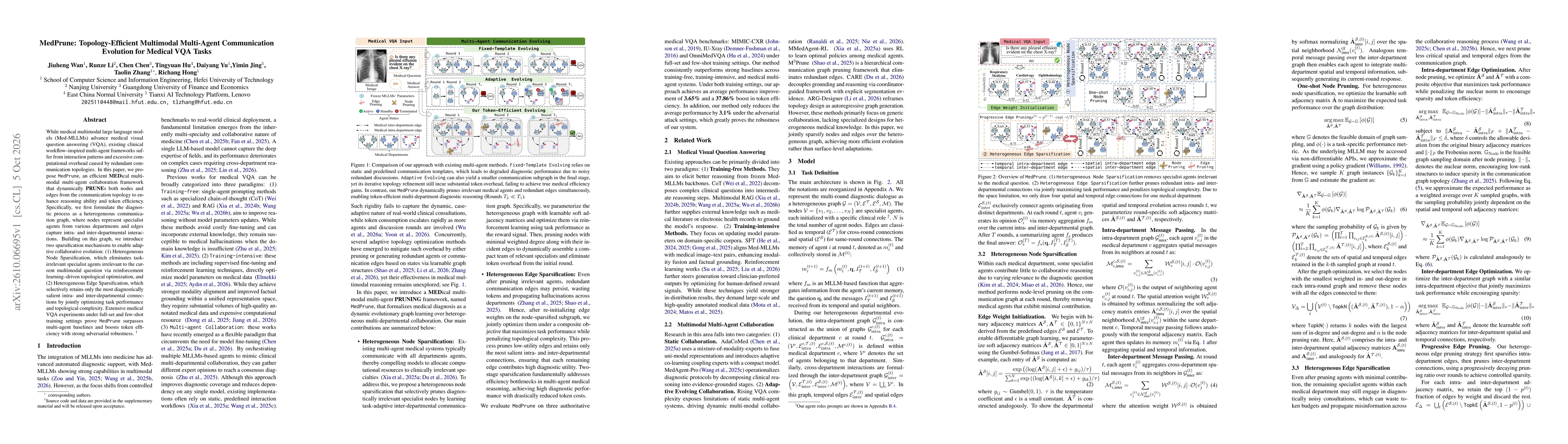 Thumbnail for MedPrune: Topology-Efficient Multimodal Multi-Agent Communication Evolution for Medical VQA Tasks