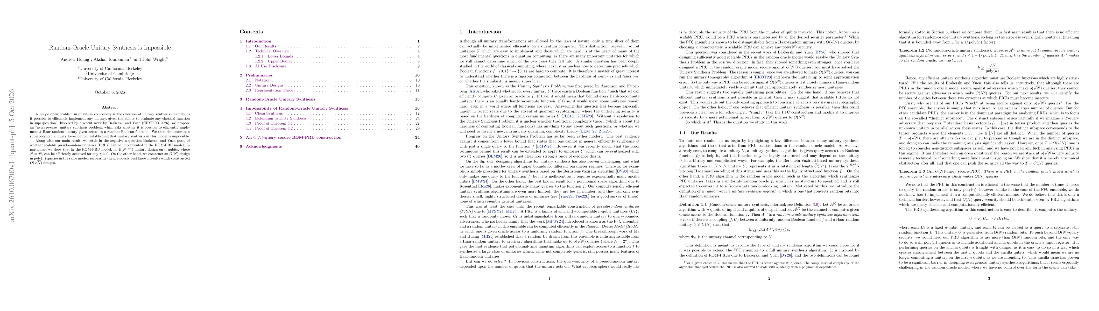 Thumbnail for Random-Oracle Unitary Synthesis is Impossible