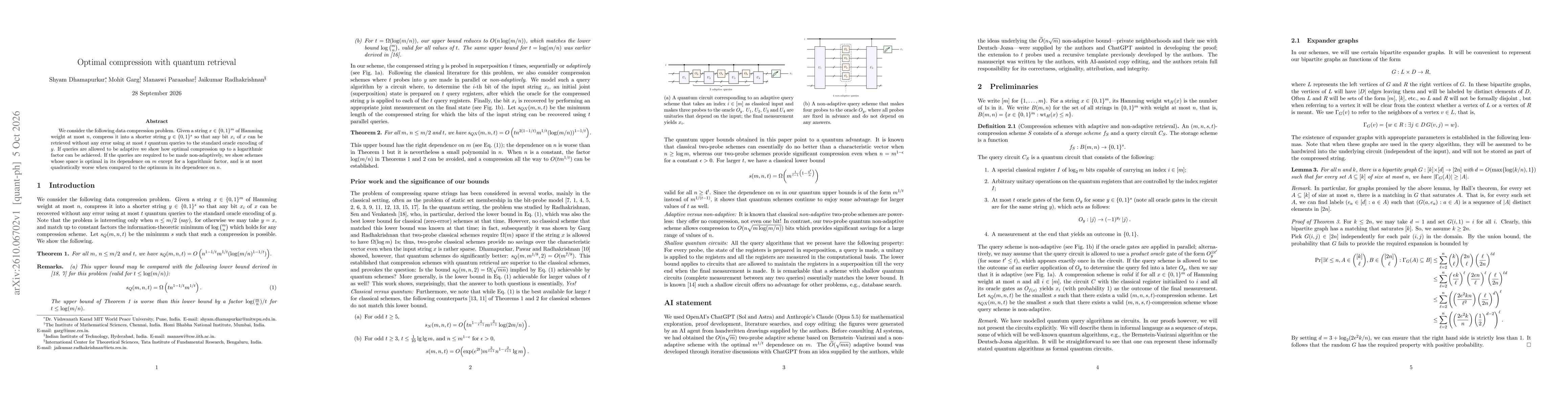 Thumbnail for Optimal compression with quantum retrieval
